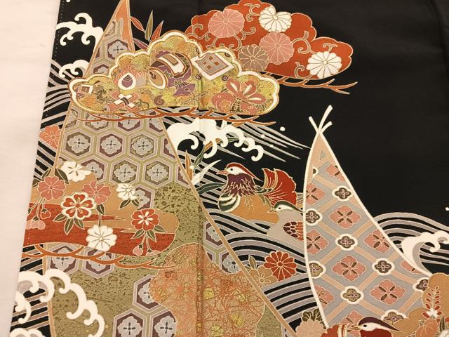 平和屋着物■豪華 黒留袖 駒刺繍 鴛鴦亀甲花文 暈し染め 金彩 正絹 逸品 BAAX5967mz