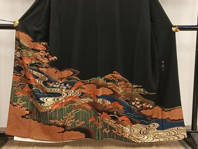 平和屋着物■豪華黒留袖 作家物 風景花文 金彩 正絹 逸品 BAAX5971mz