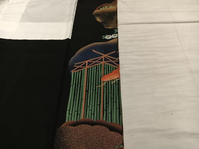 平和屋着物■豪華黒留袖 作家物 風景花文 金彩 正絹 逸品 BAAX5971mz
