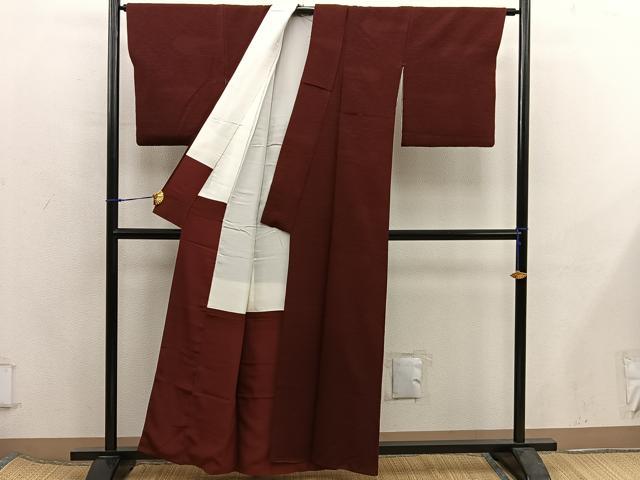 平和屋着物■上質な色無地 流水地紋 海老茶色 正絹 逸品 BAAX5972mz