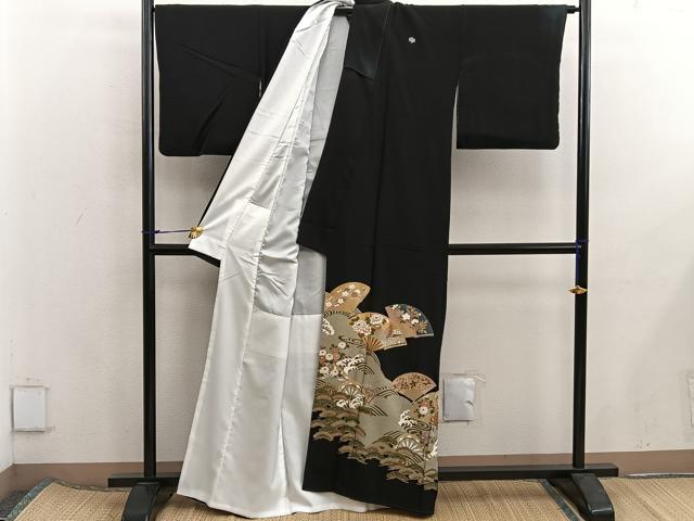 平和屋着物■豪華黒留袖 扇面鴛鴦花文 金彩 正絹 逸品 BAAX5982mz