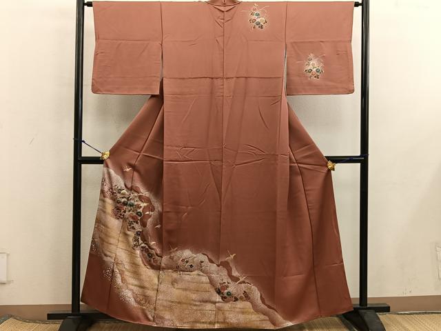 平和屋着物■訪問着 飛鶴花文 金銀彩 正絹 逸品 BAAX5985mz