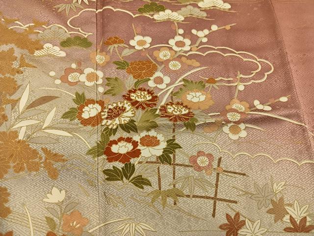 平和屋着物■訪問着 駒刺繍 草花文 暈し染め 金彩 正絹 逸品 BAAX5986mz