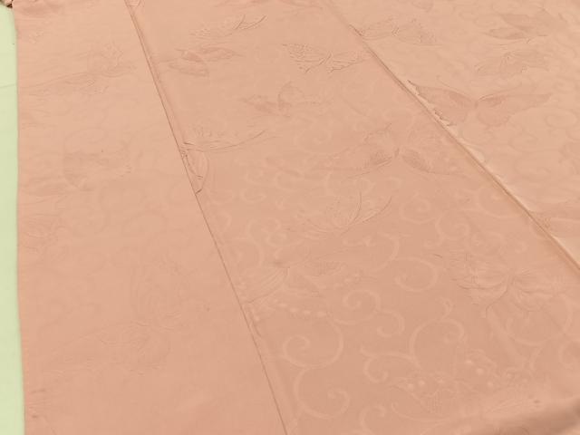 平和屋着物■上質な色無地 舞蝶地紋 珊瑚色 正絹 逸品 BAAX6011hj