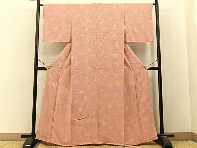 平和屋着物■無地絵羽訪問着 流水桐菊文 珊瑚色 正絹 逸品 BAAX6019hj