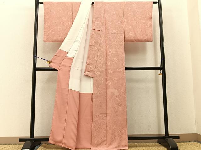 平和屋着物■無地絵羽訪問着 流水桐菊文 珊瑚色 正絹 逸品 BAAX6019hj