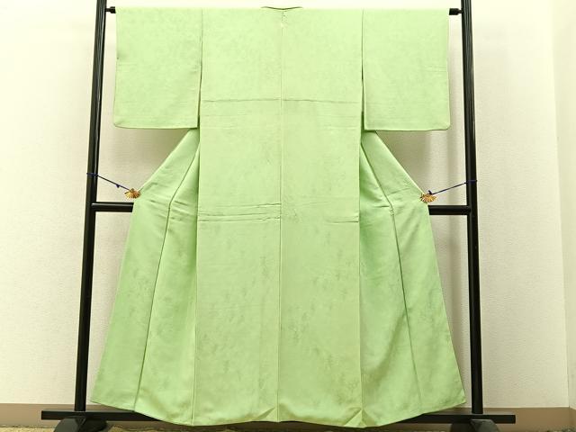 平和屋着物■上質な色無地 樹林地紋 若葉色 正絹 逸品 BAAX6020hj