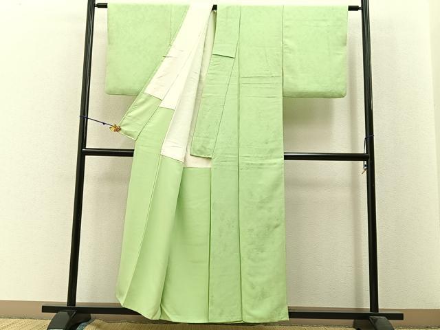 平和屋着物■上質な色無地 樹林地紋 若葉色 正絹 逸品 BAAX6020hj