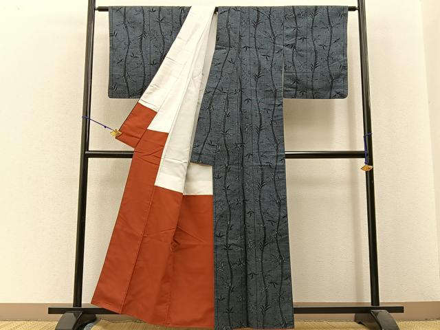 平和屋着物■上質な紬 草葉文 正絹 逸品 BAAX6030hj