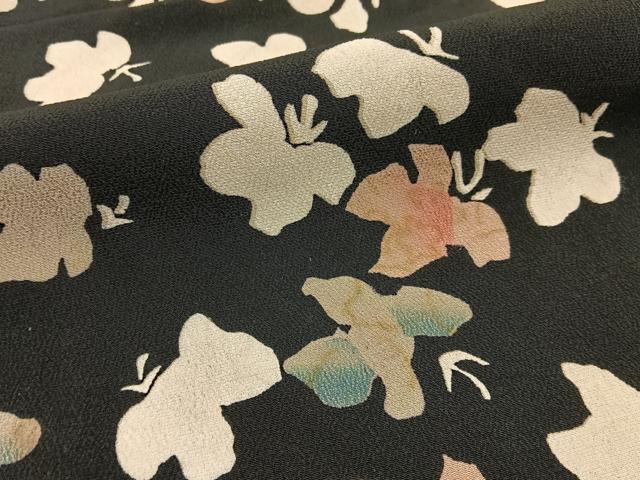 平和屋着物■上質な小紋 草葉文 黒地 正絹 逸品 BAAX6031hj