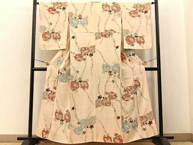 平和屋着物■上質な小紋 寿光織 菊桐文 銀糸 正絹 逸品 BAAX6037hj