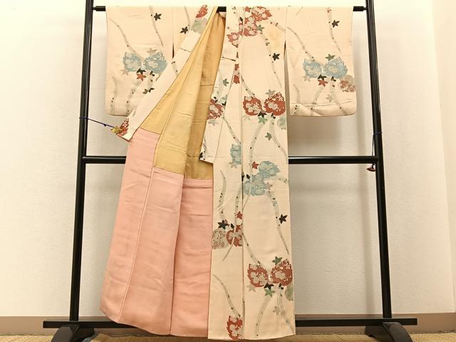 平和屋着物■上質な小紋 寿光織 菊桐文 銀糸 正絹 逸品 BAAX6037hj