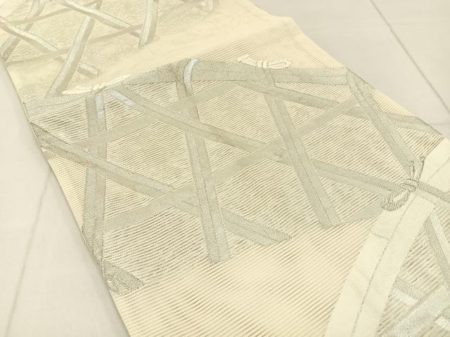 平和屋着物*夏物 六通柄袋帯 竹垣文 銀糸 正絹 逸品 BAAX6045hj