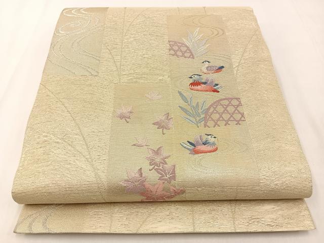 平和屋着物*夏物 六通柄袋帯 短冊鴛鴦楓文 正絹 逸品 BAAX6052hj
