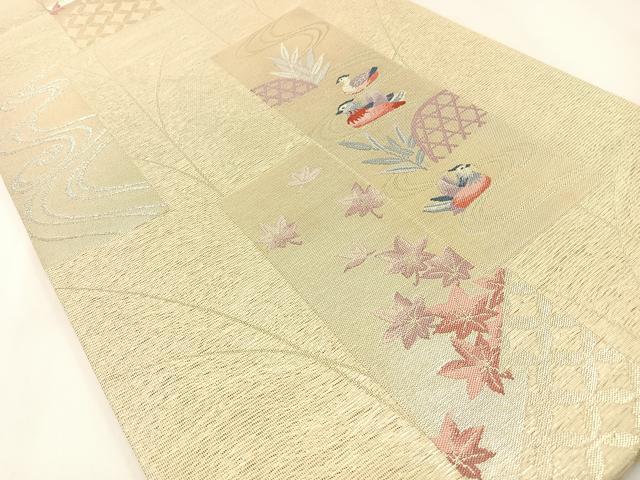 平和屋着物*夏物 六通柄袋帯 短冊鴛鴦楓文 正絹 逸品 BAAX6052hj