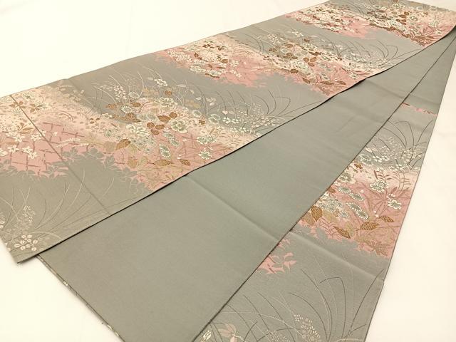 平和屋着物◎六通柄袋帯 草花文 金糸 正絹 逸品 BAAX6054hj