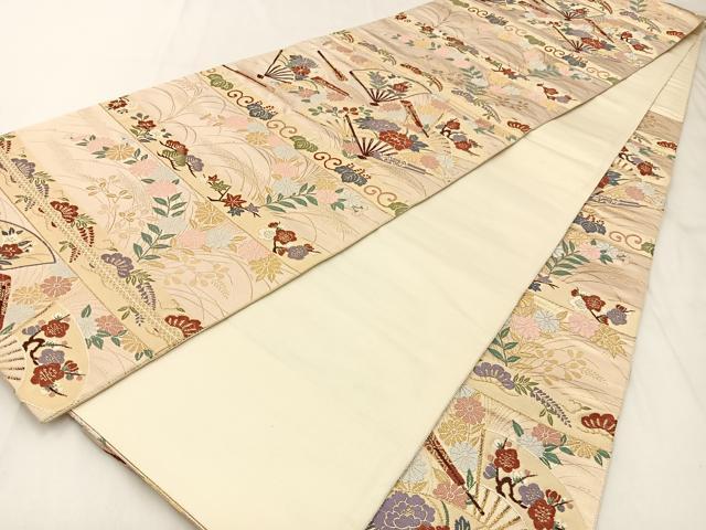 平和屋着物◎六通柄袋帯 唐織 光悦錦 シルクロード 扇面花文 金糸 正絹 逸品 未使用 BAAX6056hj