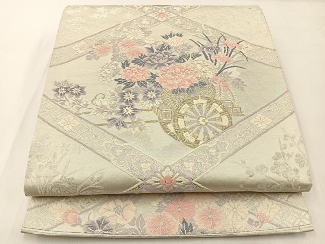 平和屋着物◎六通柄袋帯 唐織 花車文 金銀糸 正絹 逸品 BAAX6059hj