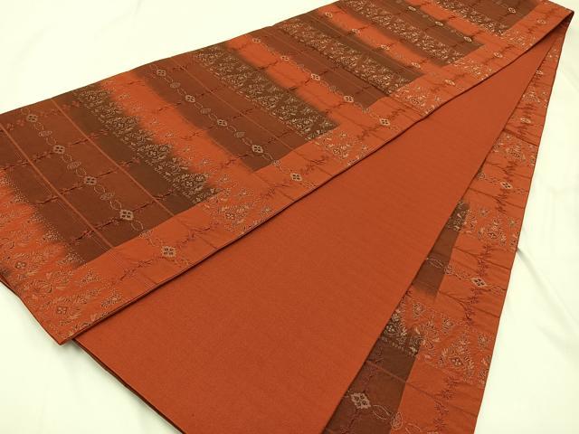 平和屋着物◎全通柄袋帯 更紗花文 金糸 正絹 逸品 BAAX6069hj