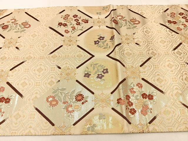 平和屋着物◎六通柄袋帯 唐織 菱天井花鳥文 金銀糸 正絹 逸品 BAAX6079hj