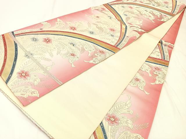 平和屋着物◎六通柄袋帯 唐織 華模様 金銀糸 正絹 逸品 BAAX6081hj