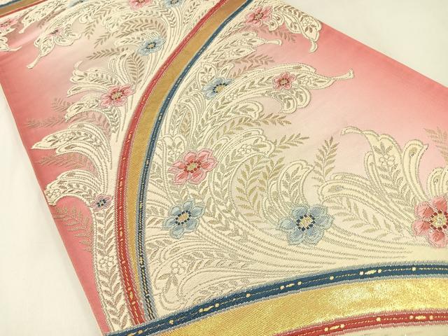 平和屋着物◎六通柄袋帯 唐織 華模様 金銀糸 正絹 逸品 BAAX6081hj