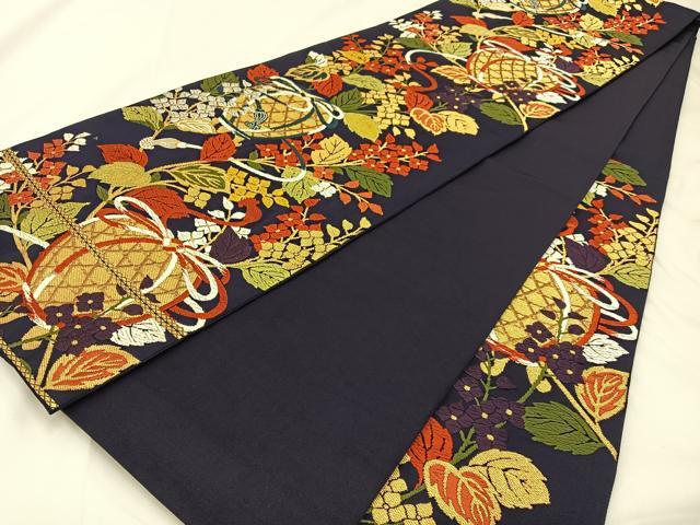 平和屋着物◎六通柄袋帯 唐織 珀寿錦 仕覆花文 金銀糸 正絹 逸品 BAAX6084hj