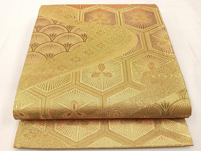 平和屋着物◎六通柄袋帯 亀甲松葉文 金糸 正絹 逸品 BAAX6088hj