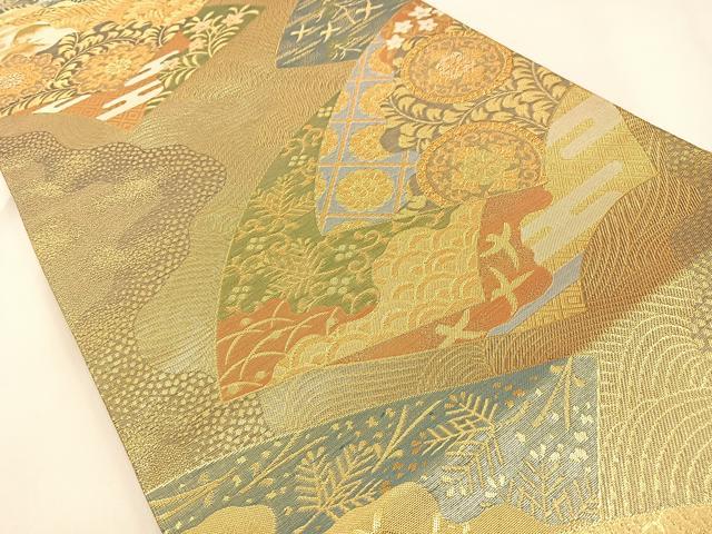 平和屋着物◎六通柄袋帯 吉祥道長文様 金糸 正絹 逸品 BAAX6094hj