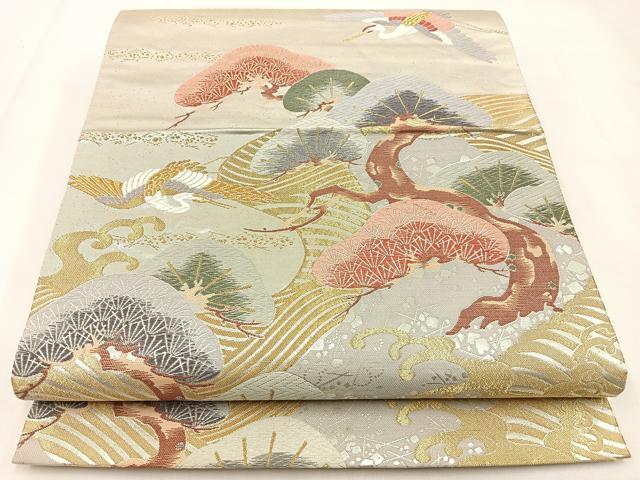 平和屋着物◎六通柄袋帯 唐織 瑞鶴光琳松 金銀糸 正絹 逸品 BAAX6101hj
