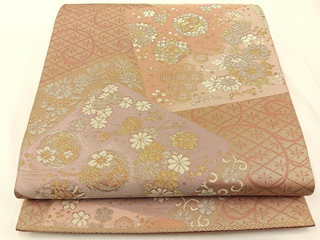 平和屋着物◎六通柄袋帯 唐織 色紙重ね花文 金銀糸 正絹 逸品 BAAX6109hj