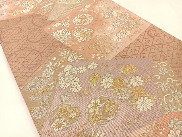 平和屋着物◎六通柄袋帯 唐織 色紙重ね花文 金銀糸 正絹 逸品 BAAX6109hj