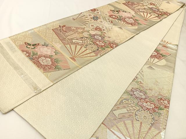 平和屋着物◎佐賀錦 西陣 六通柄袋帯 扇面瑞雲文 金銀糸 正絹 逸品 BAAX6120hj