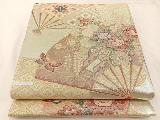 平和屋着物◎佐賀錦 西陣 六通柄袋帯 扇面瑞雲文 金銀糸 正絹 逸品 BAAX6120hj