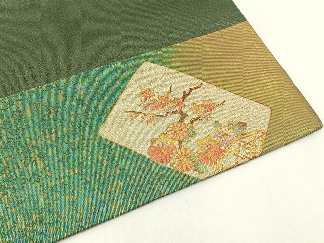 平和屋着物◎太鼓柄袋帯 色紙重ね花鳥文 金銀彩 引箔 正絹 逸品 BAAX6125hj