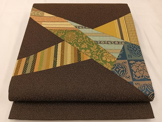 平和屋着物◎太鼓柄袋帯 切嵌 吉祥花文 金糸 正絹 逸品 BAAX6142hj