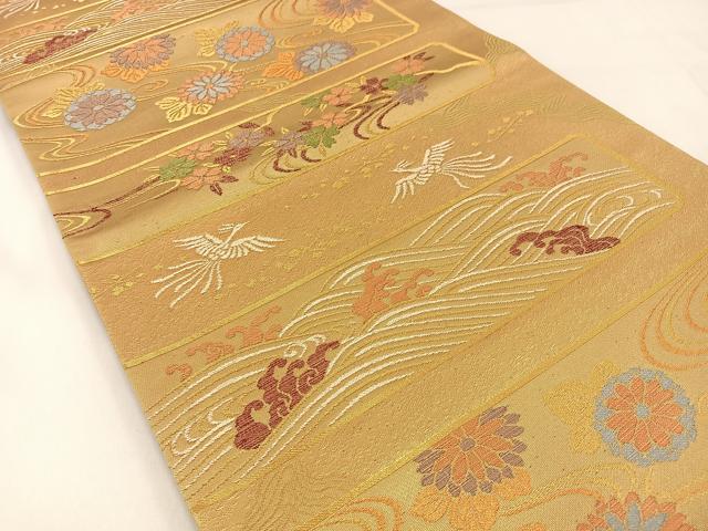 平和屋着物◎六通柄袋帯 鳳凰流水花文 金糸 正絹 逸品 BAAX6150hj