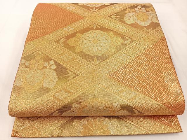 平和屋着物◎佐賀錦 六通柄袋帯 菱天井菊文 金糸 三越扱い 正絹 逸品 BAAX6151hj