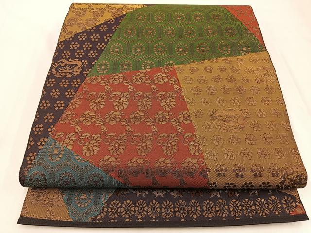 平和屋着物◎六通柄 本袋帯 名物裂 金糸 正絹 逸品 BAAX6153hj