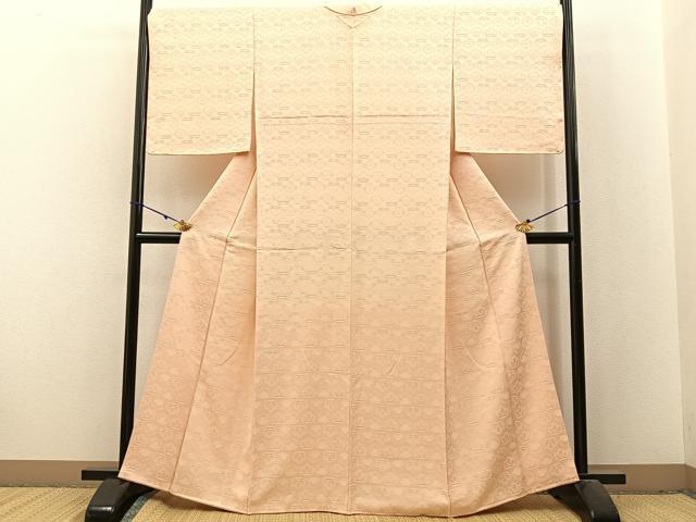 平和屋着物●上質な色無地 草花地紋 肌色 正絹 逸品 BAAX6159hj