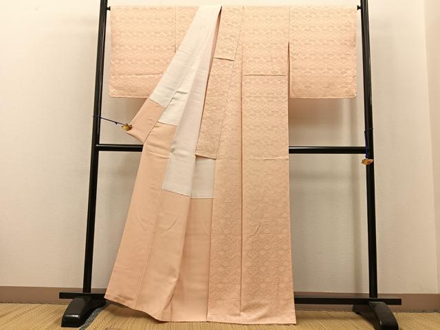 平和屋着物●上質な色無地 草花地紋 肌色 正絹 逸品 BAAX6159hj