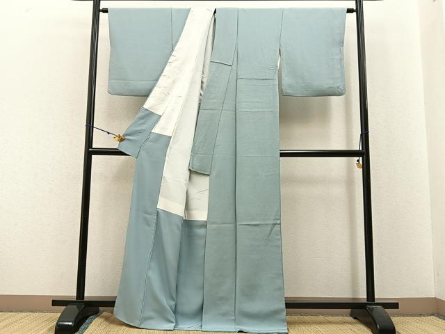 平和屋着物●上質な色無地 千草鼠色 鬼しぼ縮緬 正絹 逸品 BAAX6163hj