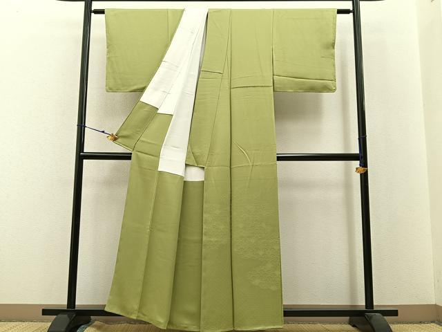 平和屋着物■無地絵羽訪問着 雪輪青海波地紋 青朽葉色 正絹 逸品 未使用 BAAX6168hj