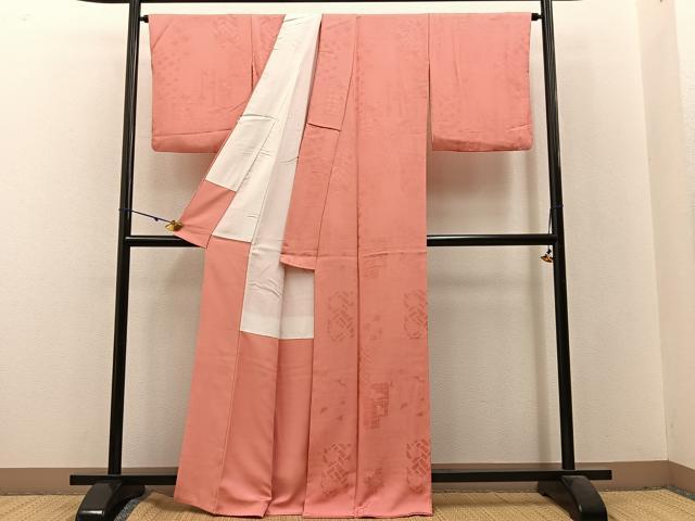 平和屋着物●上質な色無地 花蝶地紋 甚三紅色 正絹 逸品 BAAX6170hj