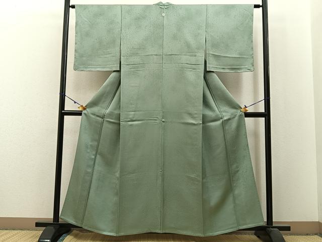 平和屋着物▽上質な色無地 単衣 霞地紋 錆青磁色 正絹 逸品 未使用 BAAX6171hj