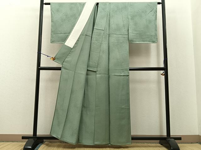 平和屋着物▽上質な色無地 単衣 霞地紋 錆青磁色 正絹 逸品 未使用 BAAX6171hj