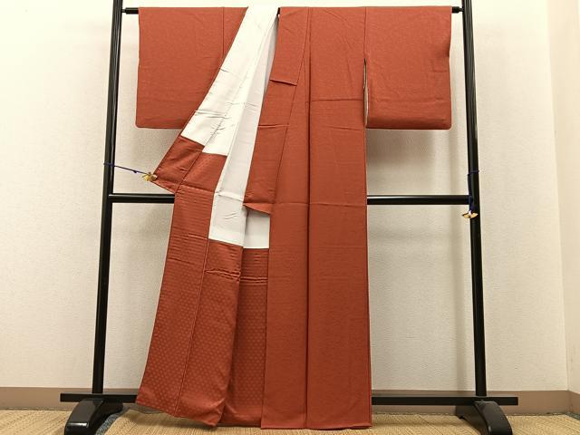 平和屋着物●上質な色無地 作家物 花唐草地紋 紅樺色 正絹 逸品 BAAX6172hj