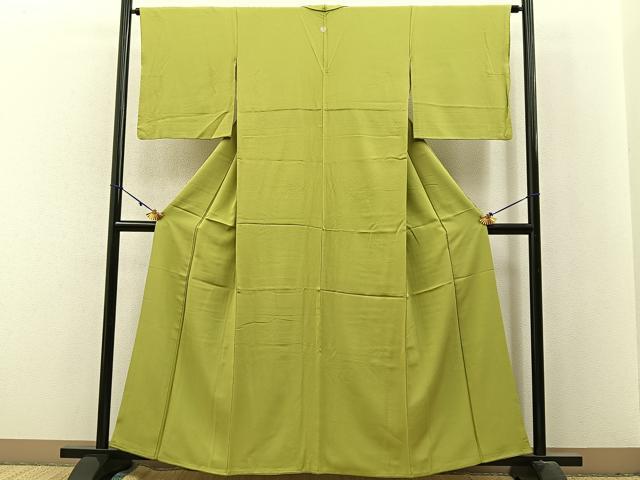 平和屋着物■上質な色無地 鶸色 正絹 逸品 BAAX6176hj