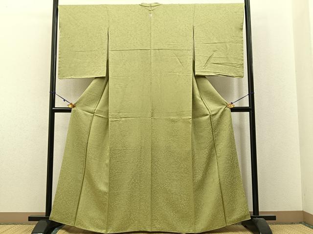 平和屋着物●上質な色無地 籬草花地紋 抹茶色 さが美扱い 正絹 逸品 BAAX6177hj