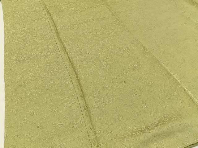 平和屋着物●上質な色無地 籬草花地紋 抹茶色 さが美扱い 正絹 逸品 BAAX6177hj